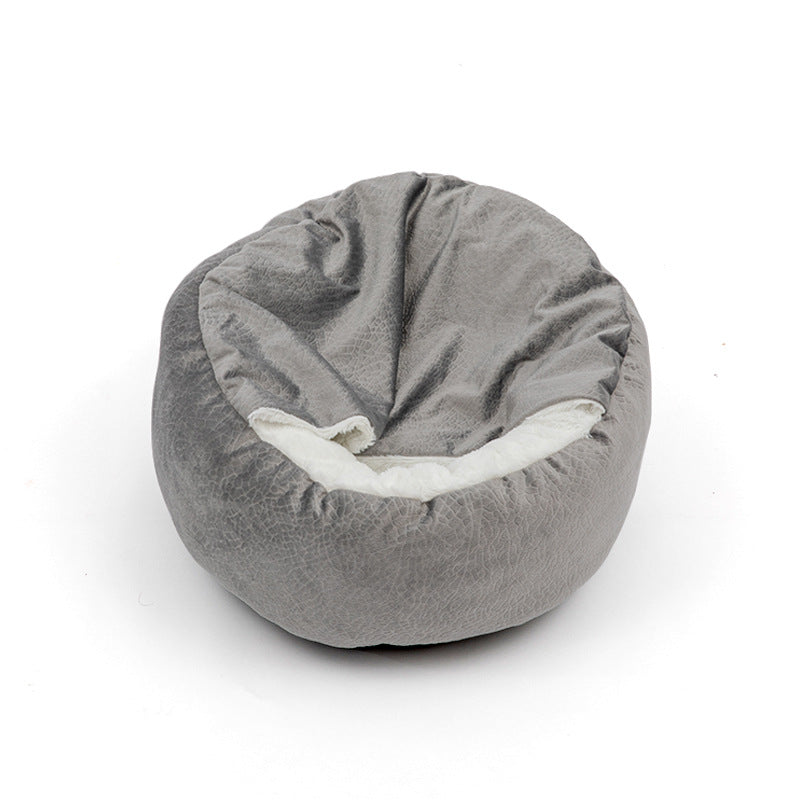 Cozy Dog & Cat Bed with integrated cuddle blanket in donut shape grey - buy tested dog accessories from happypawsco